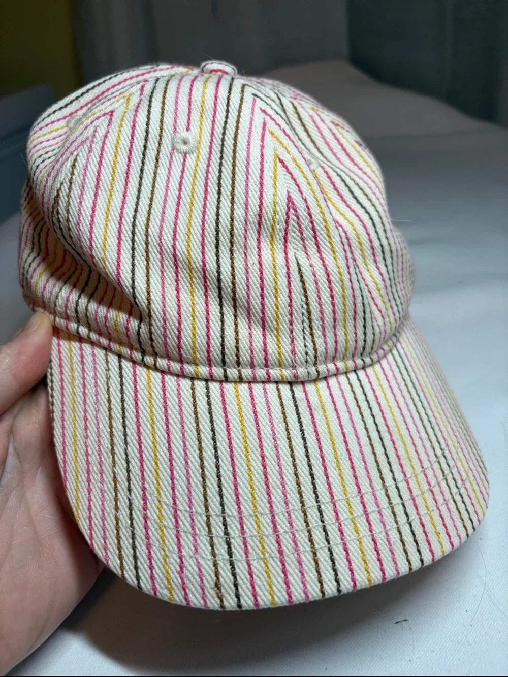 Madewell Cream Baseball Cap with Pink, Yellow & Brown Stripes